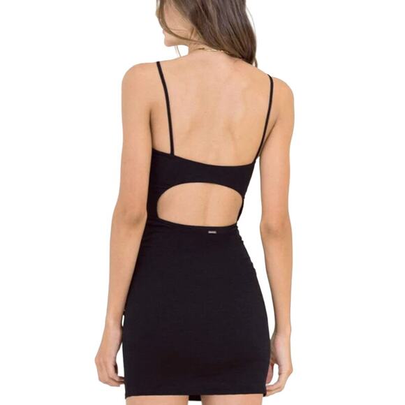 Maaji Black Cut Out Mini Dress MEDIUM Bodycon Ruched Vacation Halter Club NEW - Picture 2 of 8